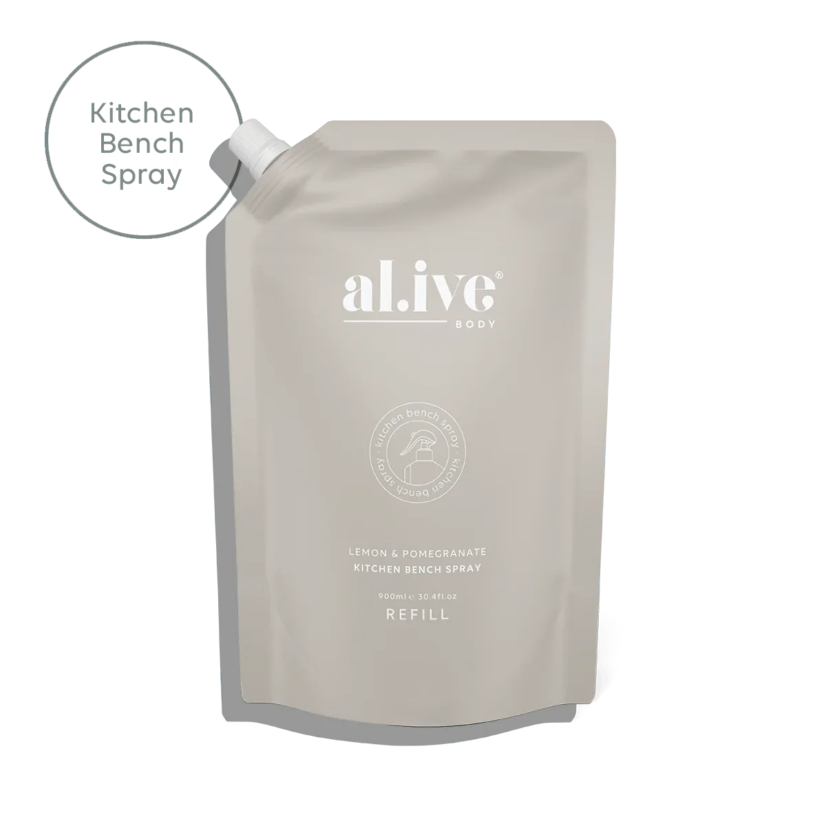 al.ive 900ml Kitchen Bench Spray Refill - Lemon & Pomegranate