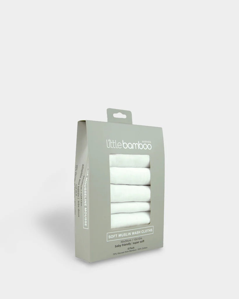 Little Bamboo Muslin Baby Face Washers 6 Pack - Natural