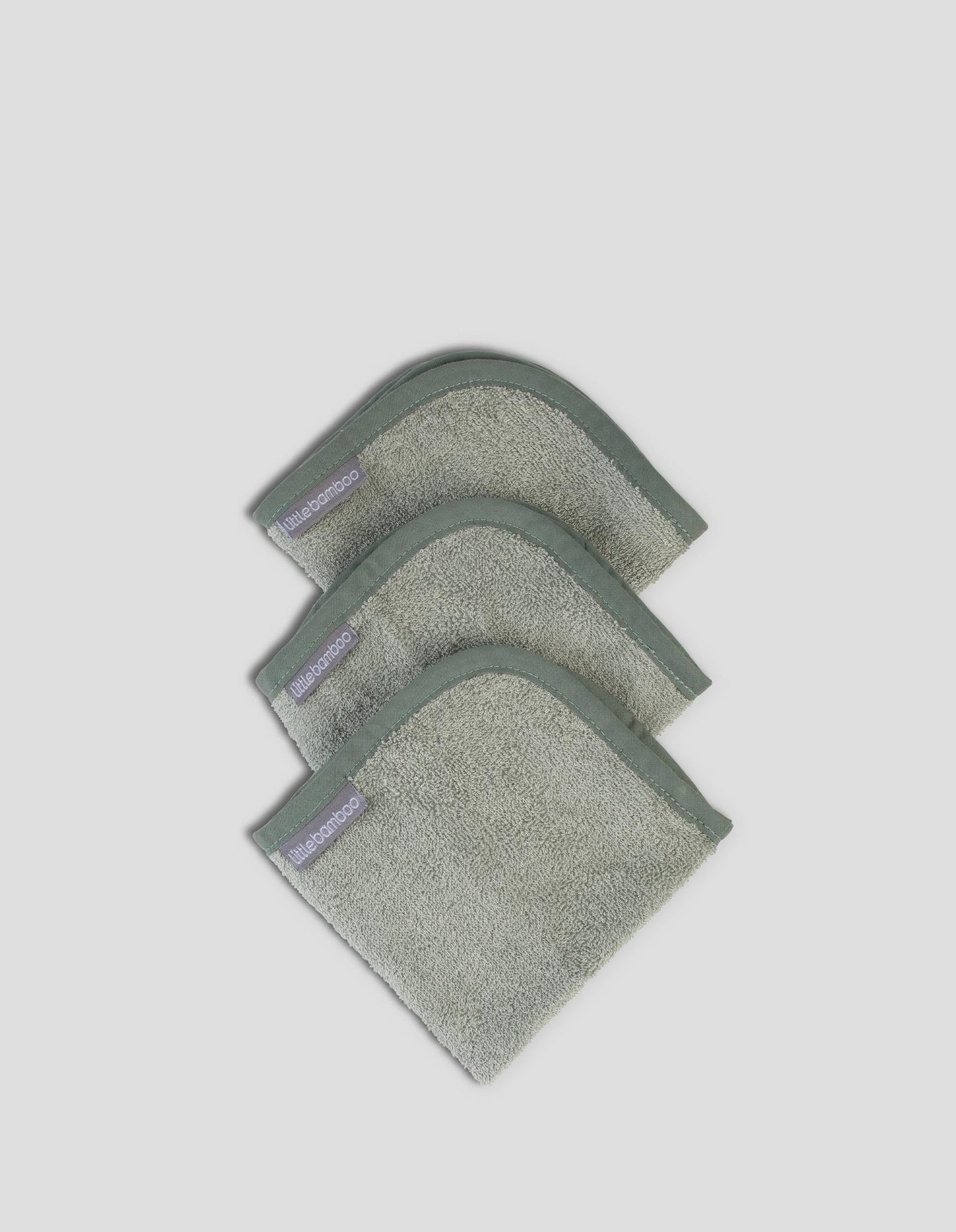 Little Bamboo Towelling Baby Face Washer 3 Pack Available in 3 Colours