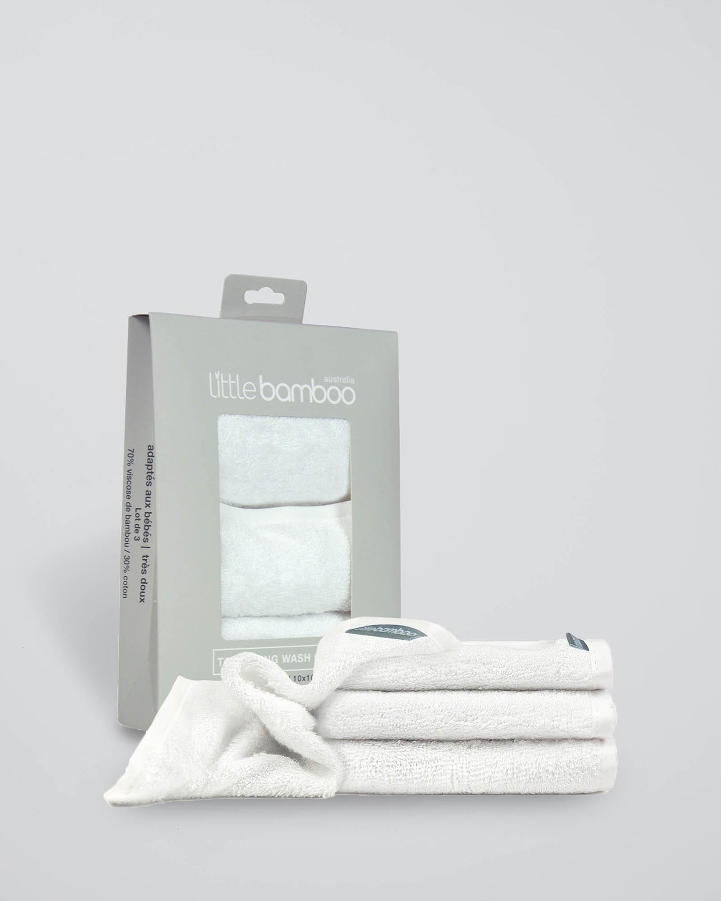 Little Bamboo Towelling Baby Face Washer 3 Pack Available in 3 Colours