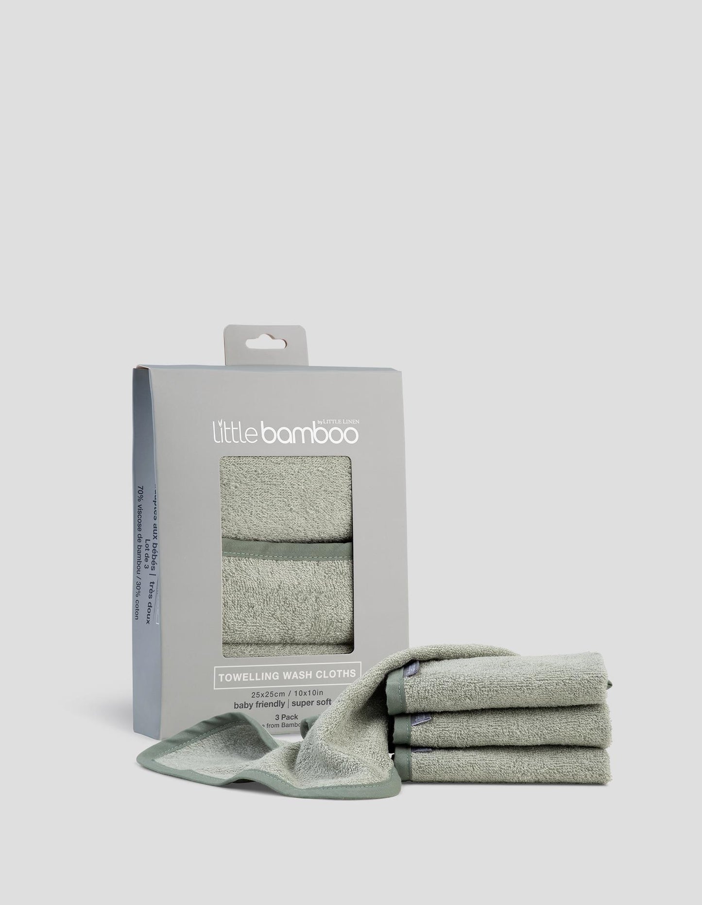 Little Bamboo Towelling Baby Face Washer 3 Pack Available in 3 Colours