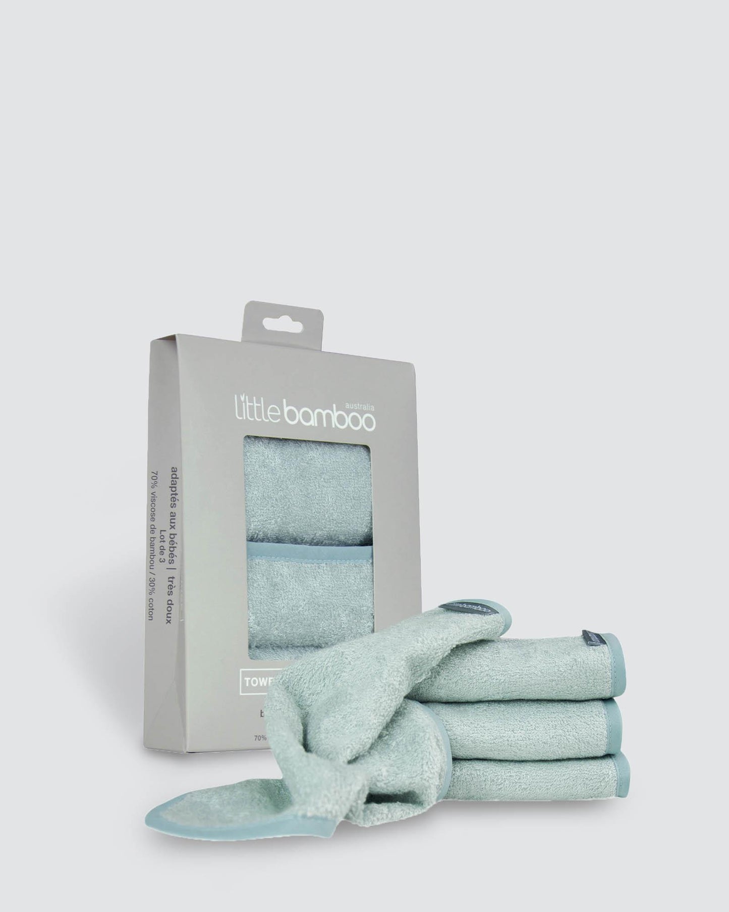 Little Bamboo Towelling Baby Face Washer 3 Pack Available in 3 Colours