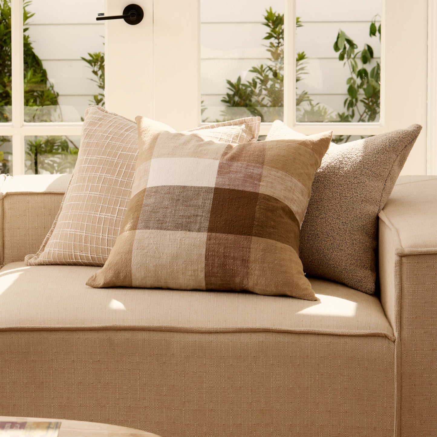 Heide Coffee Check Cushion