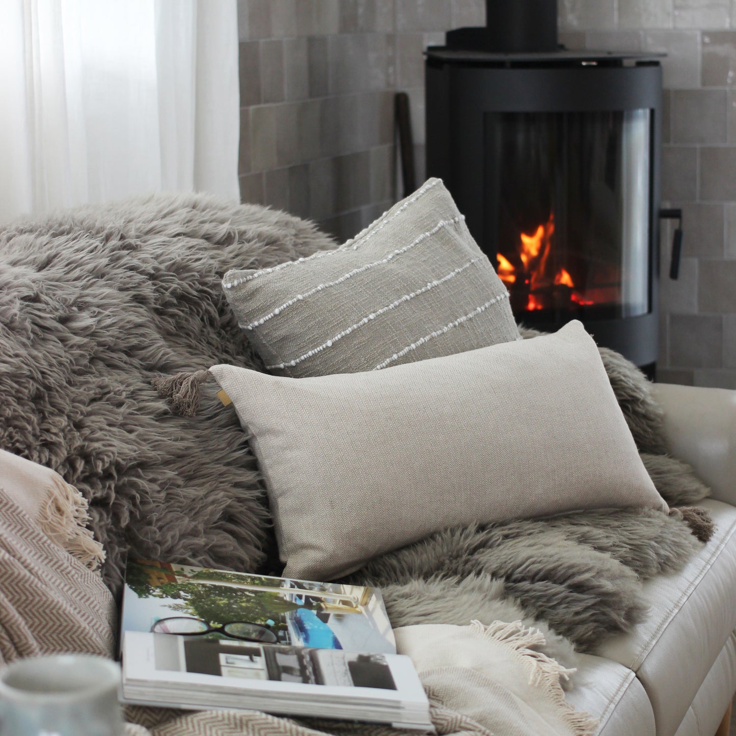 Striped Slub Cushion 50x50 Taupe