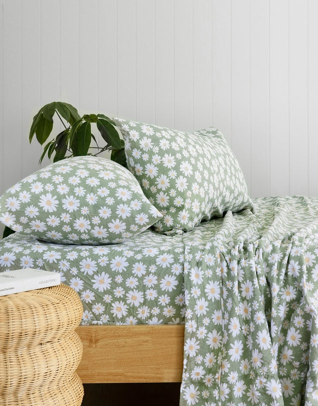 Daisy Flannelette Sheet Set -Sage Single