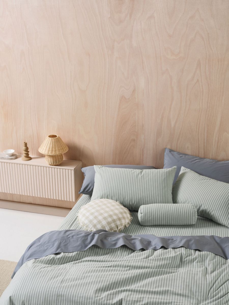 Classic Stripe Quilt Cover Set Eucalyptus Double