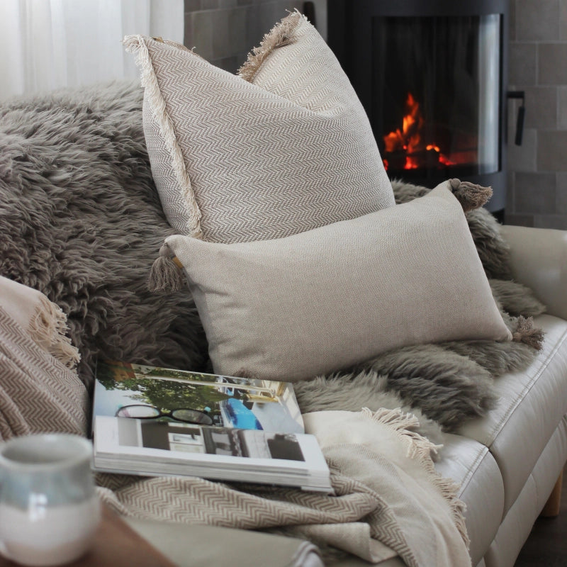 Heavy Herringbone Cushion Taupe 60x60