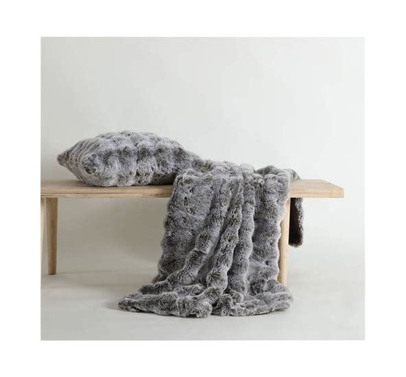 Faux Rabbit Fur Throw Grey