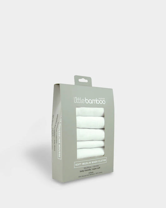 Little Bamboo Muslin Baby Face Washers 6 Pack - Natural