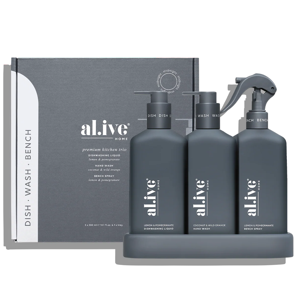 al.ive kitchen trio Midnight Blue - Lemon & Pomegranate + Coconut & Wild Orange