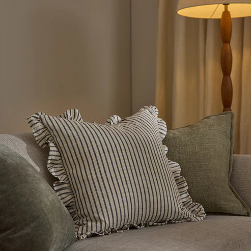 Ruffles Cushion Black/Natural Stripe