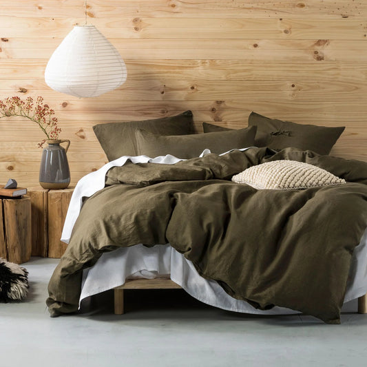 Nimes Olive Linen Quilt Cover Set -Queen