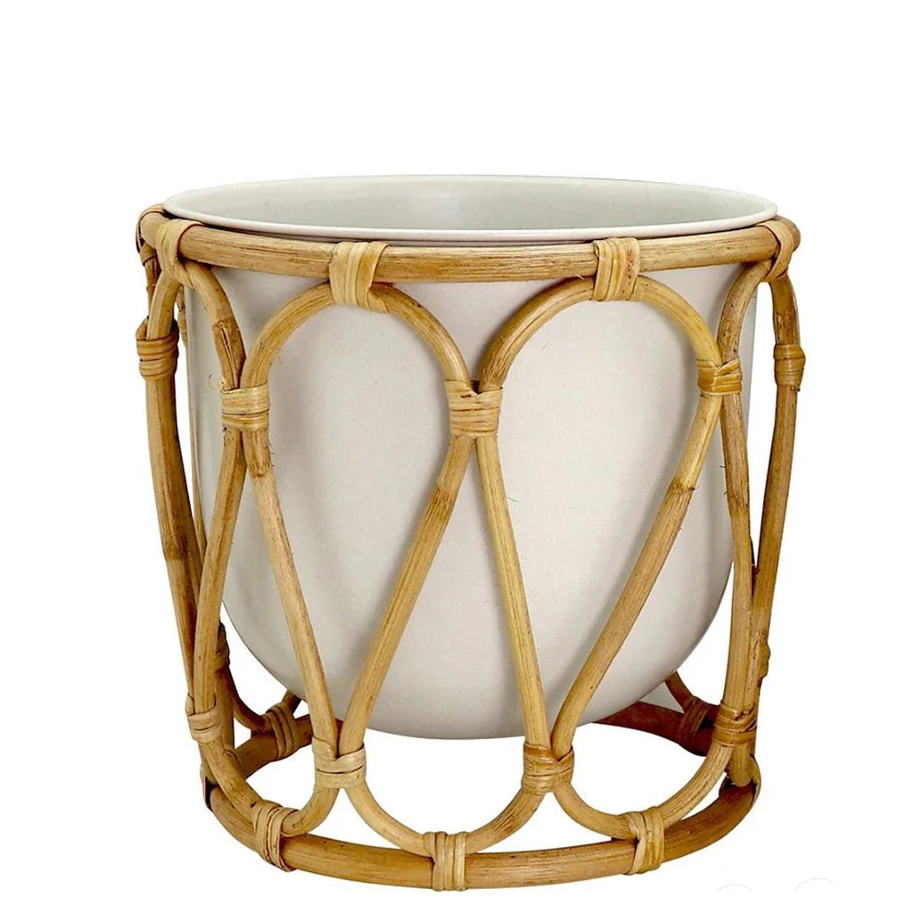 Wembeley White & Rattan Planter Lge