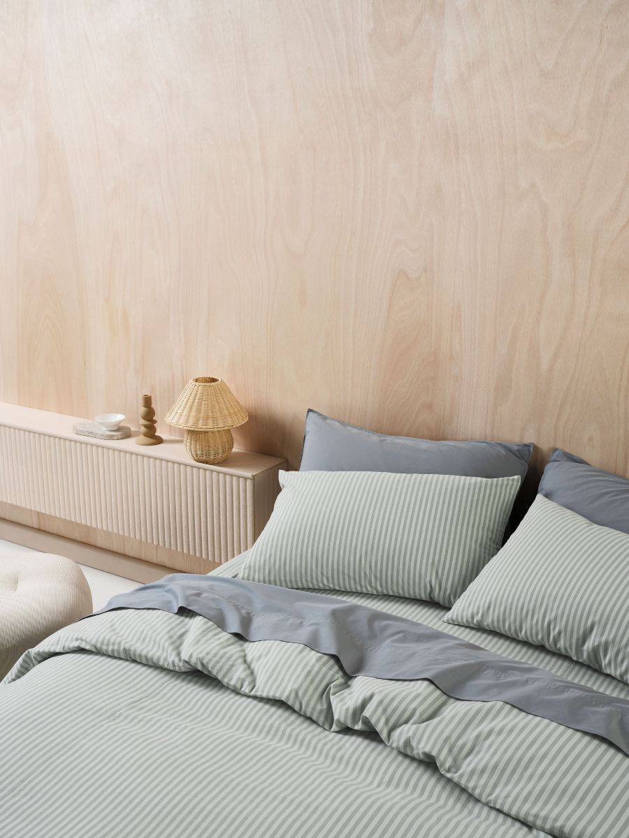 Classic Stripe Quilt Cover Set Eucalyptus Double