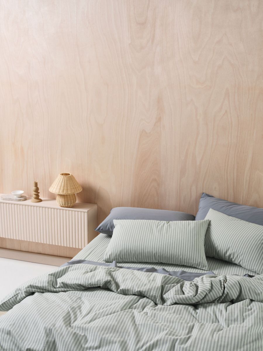 Classic Stripe Quilt Cover Set Eucalyptus Double