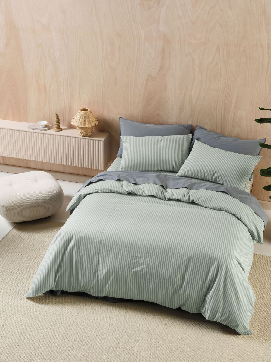 Classic Stripe Quilt Cover Set Eucalyptus Double