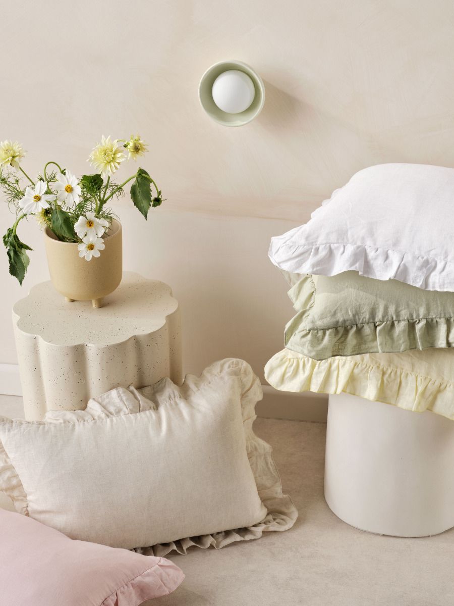 Nimes Linen Ruffled Cushion Natural