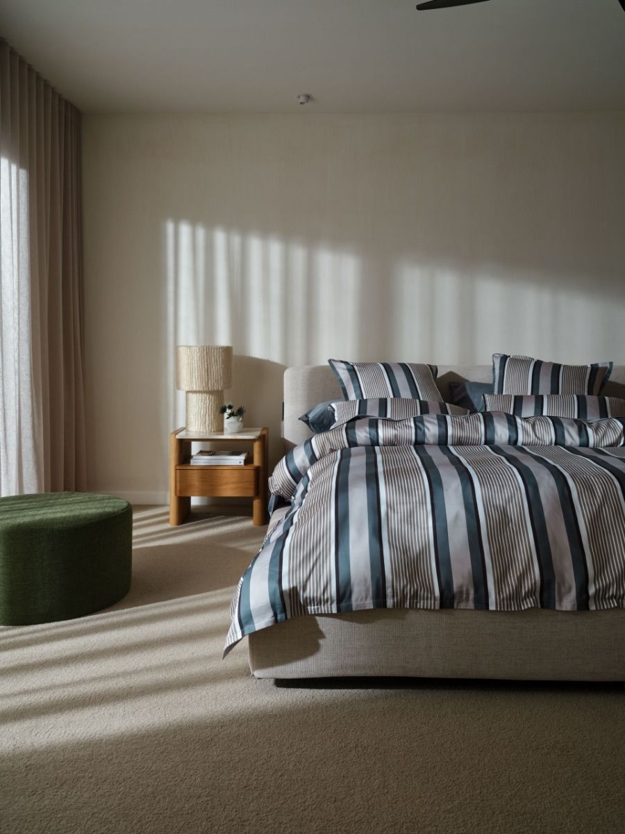 Nara Stripe Bluestone Quilt Cover Set