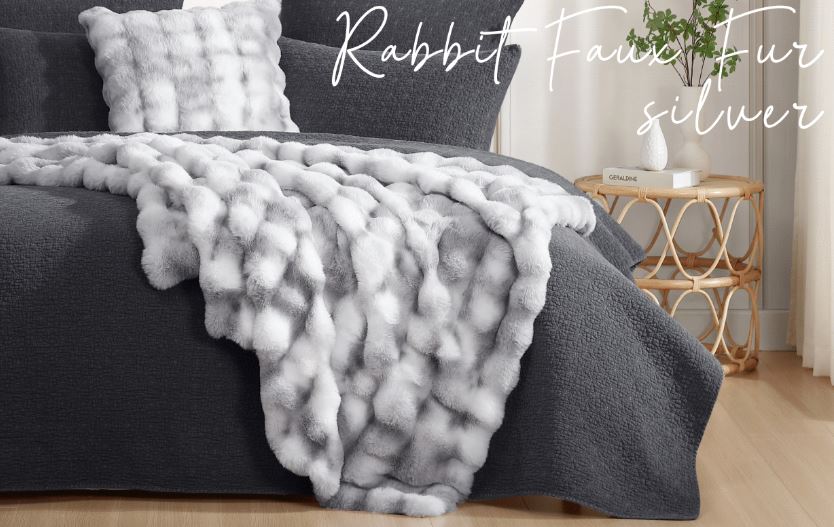 Rabbit Faux Fur Throw Silver